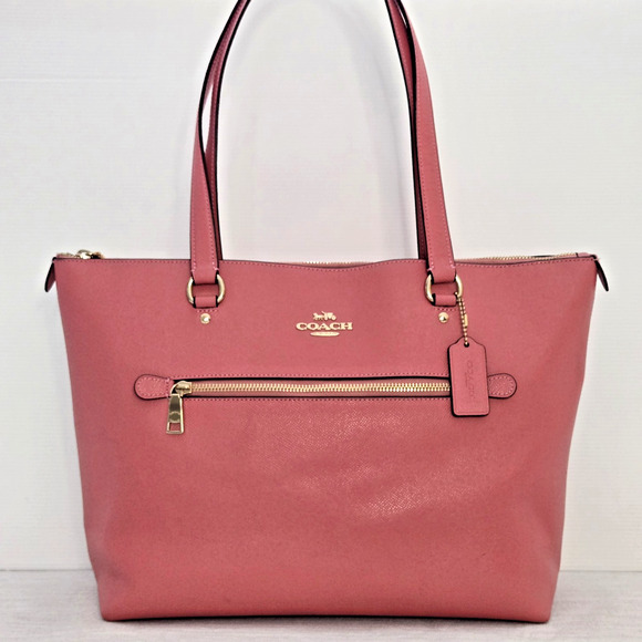 Coach Gallery Tote Pink Crossgrain Leather Shoulder Bag Double Handles Zip Top